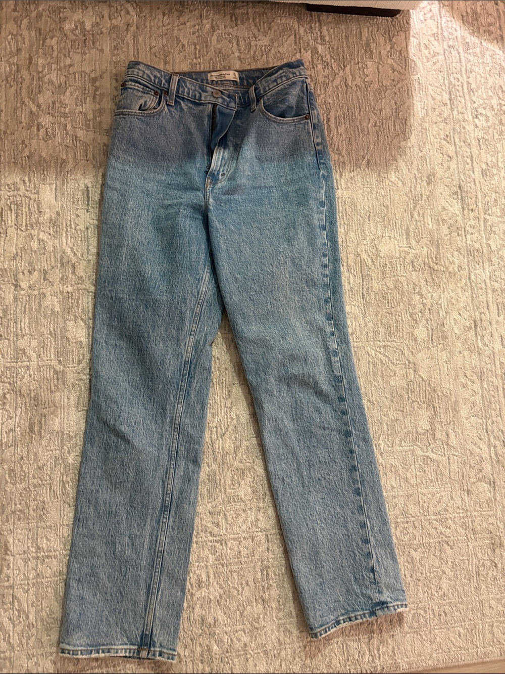 Abercrombie & Fitch Women's Straight Leg Jeans in Light Blue Wash